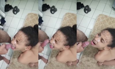Gozada bem gostosa na cara dessa puta amadora toda saciada