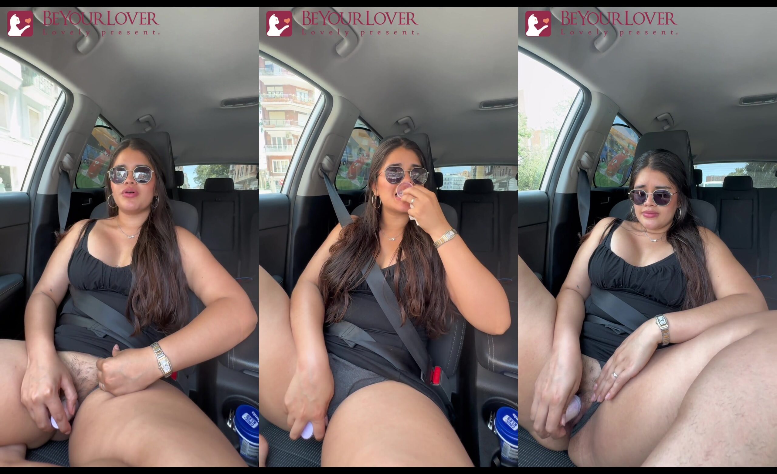 Namorada morena vadia tocando siririca e se masturbando no carro pro namorado